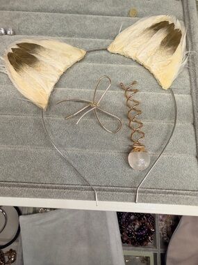 Feather Cat Ear Headband with Gold Spiral Charm